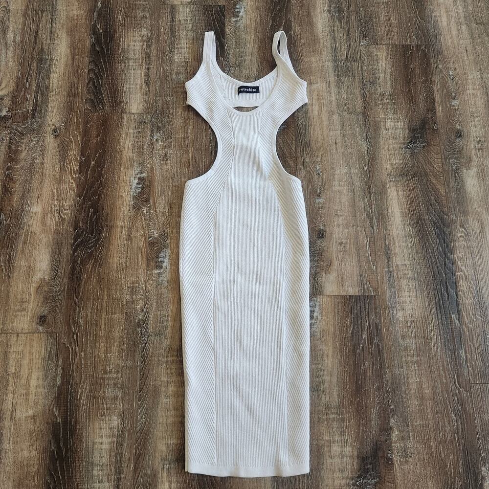 Retrofete Silver Metallic Dress Cut Out Open Back Sleeveless Size XS